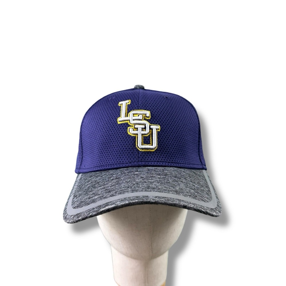 New Era 39THIRTY LSU Tigers Flex-Fit Hat Purple/Heathered Gray Sz M/L EUC Rare